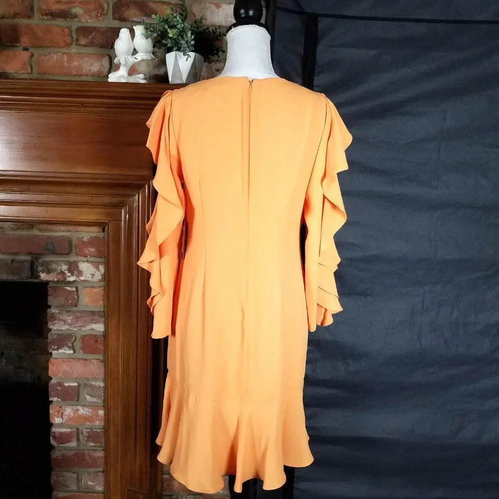 Vince Camuto Orange Cream Ruffle Long Sleeve Sheath Dress - Picture 4 of 9